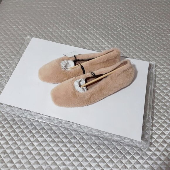 NWT Zara light brown taupe tan faux fur low heeled ballet flats, 8 - Picture 10 of 14